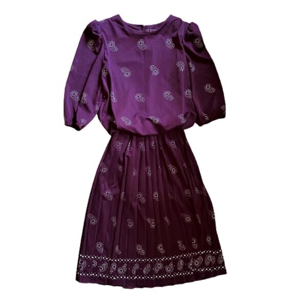 Vintage 80s midi pleated paisley print dress - Picture 9 of 16